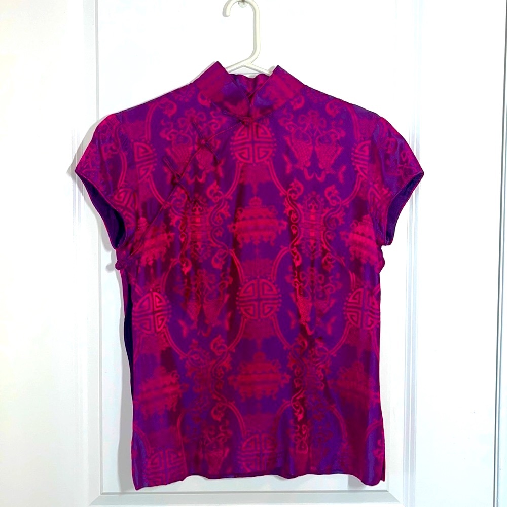 Shanghai Tang Mandarin Collar silk top size 10